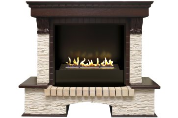 Биокамин в портале Firezo Pierre Luxe Темный дуб Сланец бежевый, стандарт